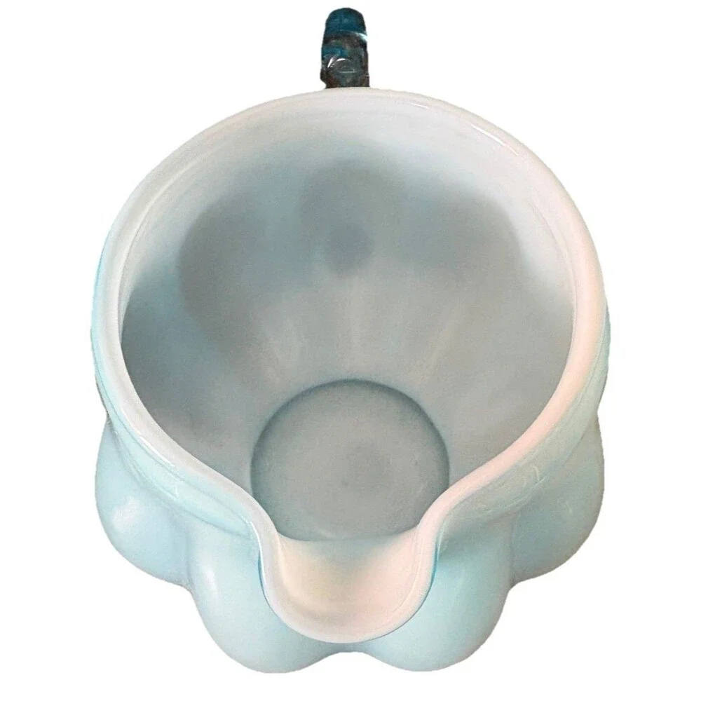 Vintage Fenton Melon Pattern Aqua Blue Glass Pitcher W/Applied Handle EXCELLENT - Picture 3 of 7